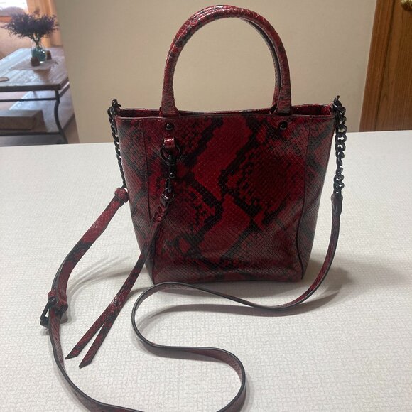 NWOT Rebecca Minkoff Red & Black Snake Embossed Leather Crossbody/Satchel - Picture 1 of 12